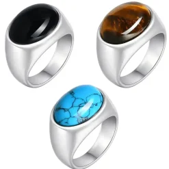 Oval signet med blå lapis og rustfri stål