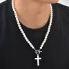 Pearl Cross Necklace – Perlekæde til Mænd i Rustfrit Stål