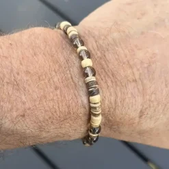 Perlearmbånd med kokos og quartz sten – 6 mm (ca. 20 cm)