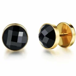 Ørestik i blank forgyldt ædelstål med agat / 1,2cm