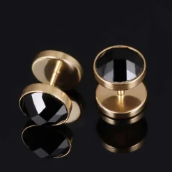 Ørestik i blank forgyldt ædelstål med agat / 1,2cm