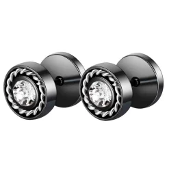 Ørestik med sten i sort stål