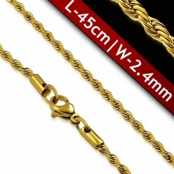 Snoet forgyldt stålkæde på 43 cm