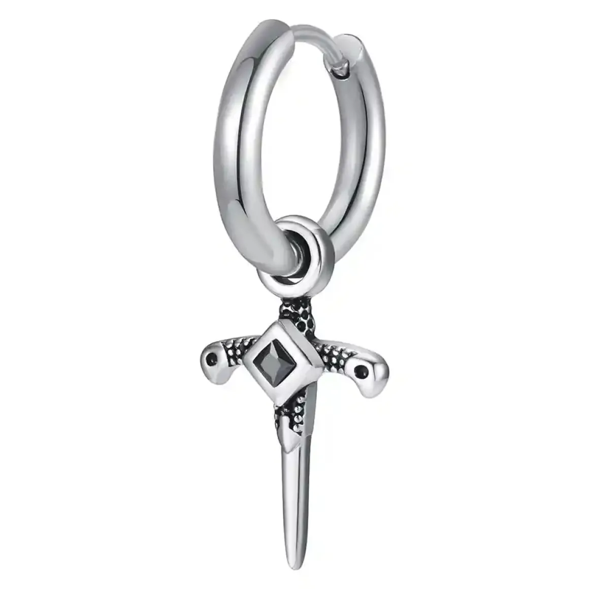 Sort Cirkon og rustfri stålkors ørering.