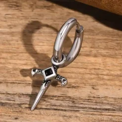 Sort Cirkon og rustfri stålkors ørering.