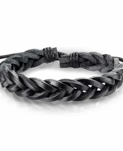 Sort flettet læderarmbånd