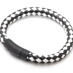 Sort hvid læder armbånd