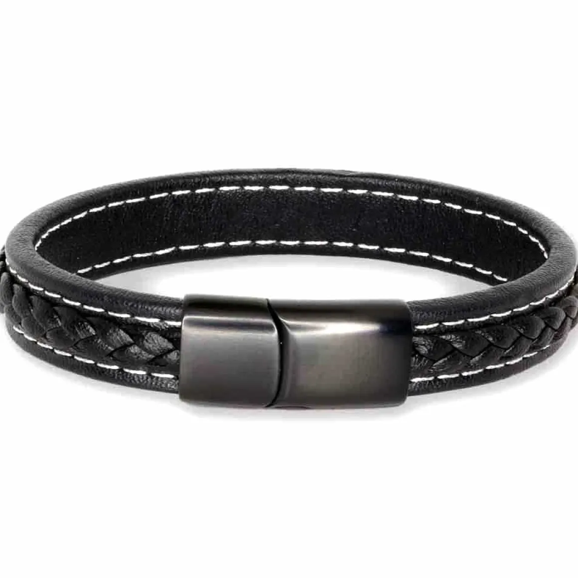 Sort Major læderarmbånd flet