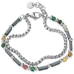 Stack armbånd med kæde og perler.