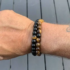 Tigereye og Blackstone perler armbånd 2 stk.
