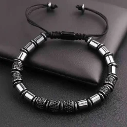 Tube armbånd med hamatit beads og CZ