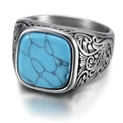 Turkis Kubal designring i ædelstål og sten.