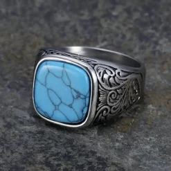 Turkis Kubal designring i ædelstål og sten.