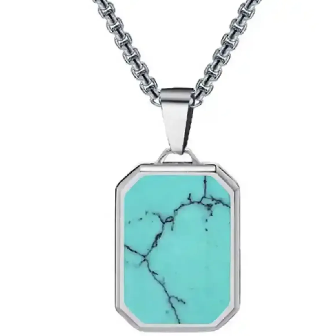 Turkis tag halssmykke i ædelstål.