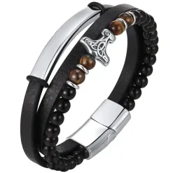 Viking Spirit Armbånd – Sort læder & Tiger Eye perler