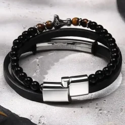 Viking Spirit Armbånd – Sort læder & Tiger Eye perler